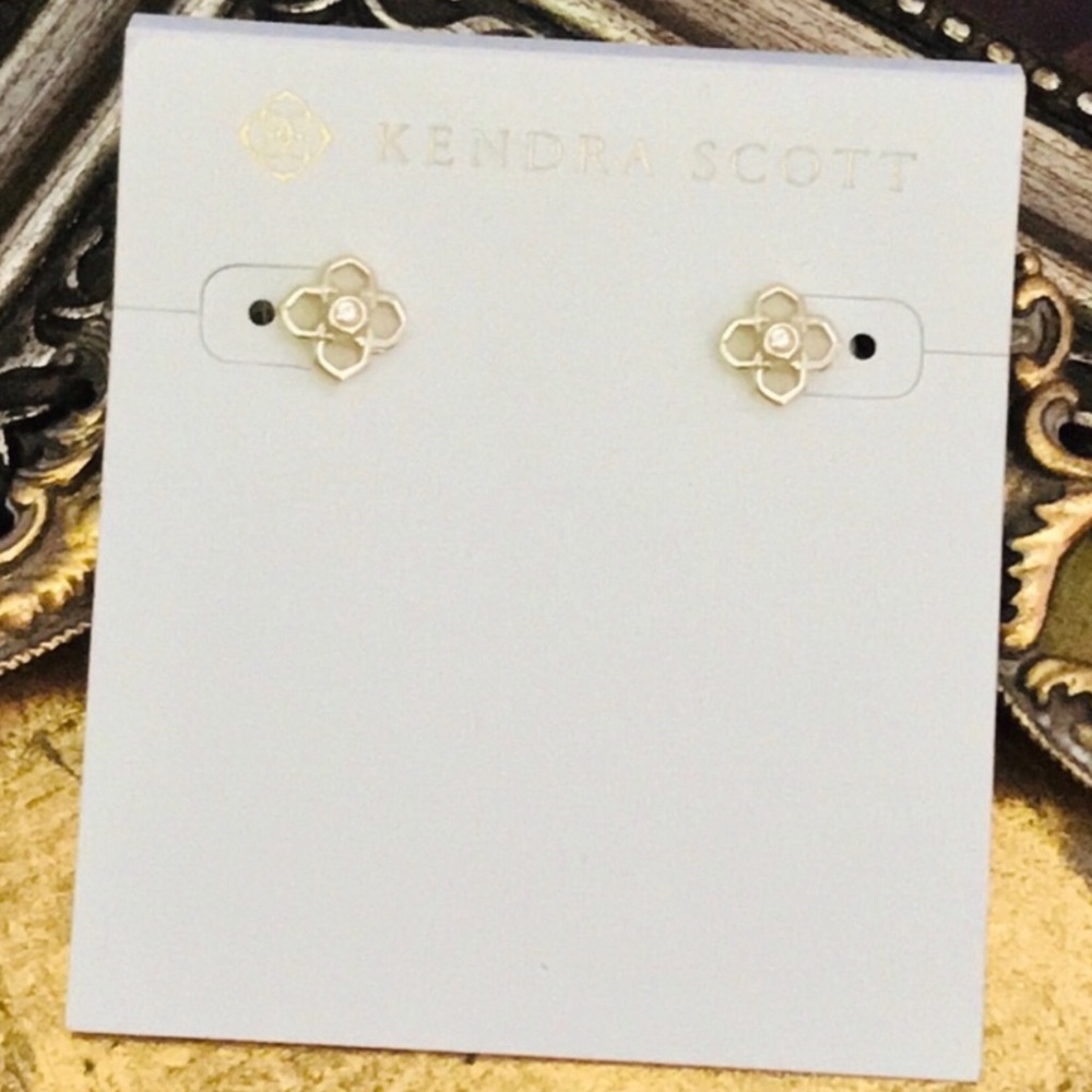KENDRA SCOTT • Delicate Rue Crystal Logo Earrings - Picture 4 of 4